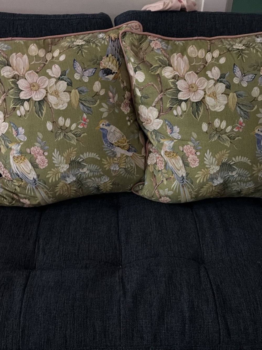 Floral Bird Print Decorative Throw Pillow Pair - Green